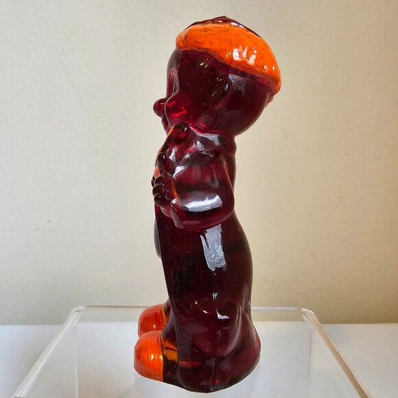 Boyd Art Glass Chuckles the Clown Hand Painted Ruby Red UV Reactive Vintage 4" - Picture 6 of 8